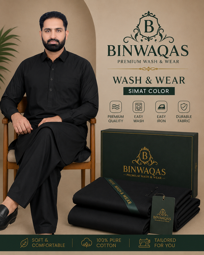 Bin Waqas Platinum Black Cotton